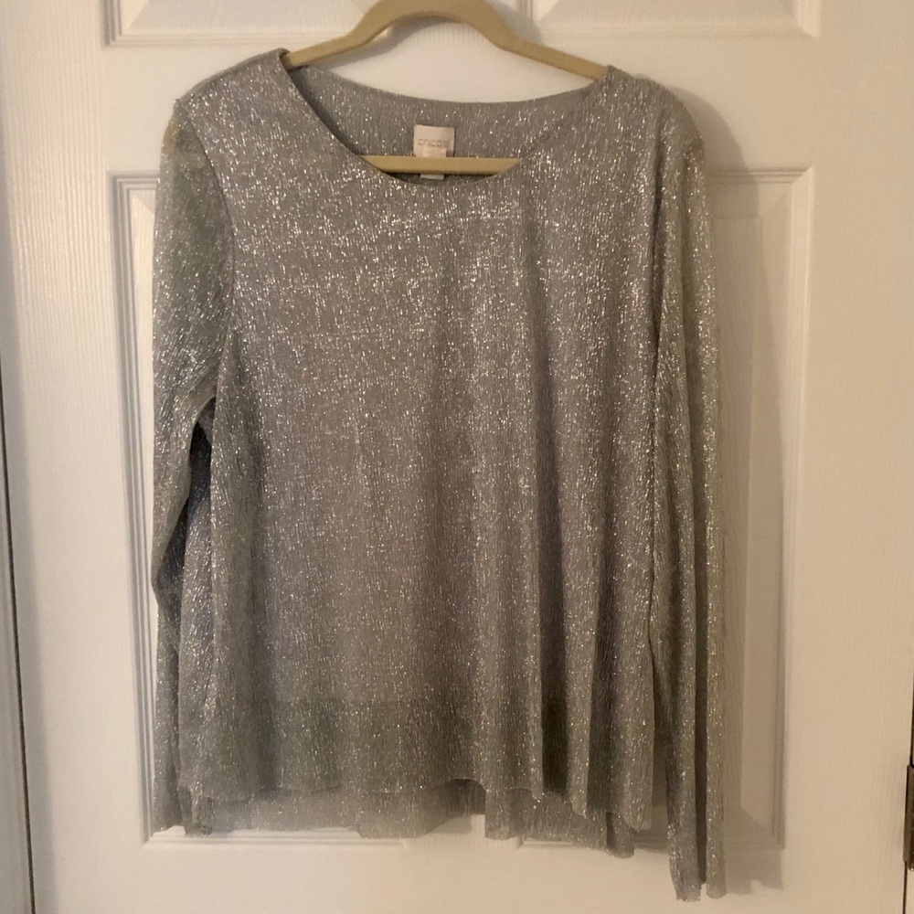 Chico’s Silver Shimmer Top, sz 3 (16)